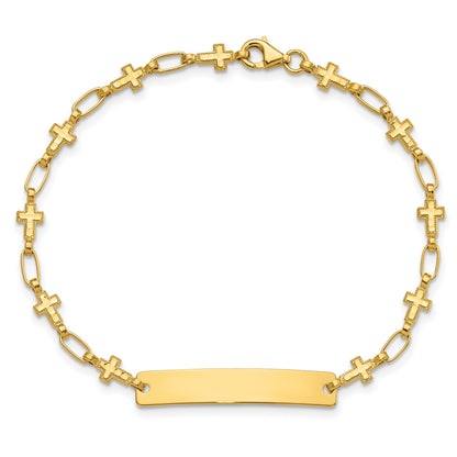 Sterling Silver Gold-tone 7.5 inch Cross ID Bracelet
