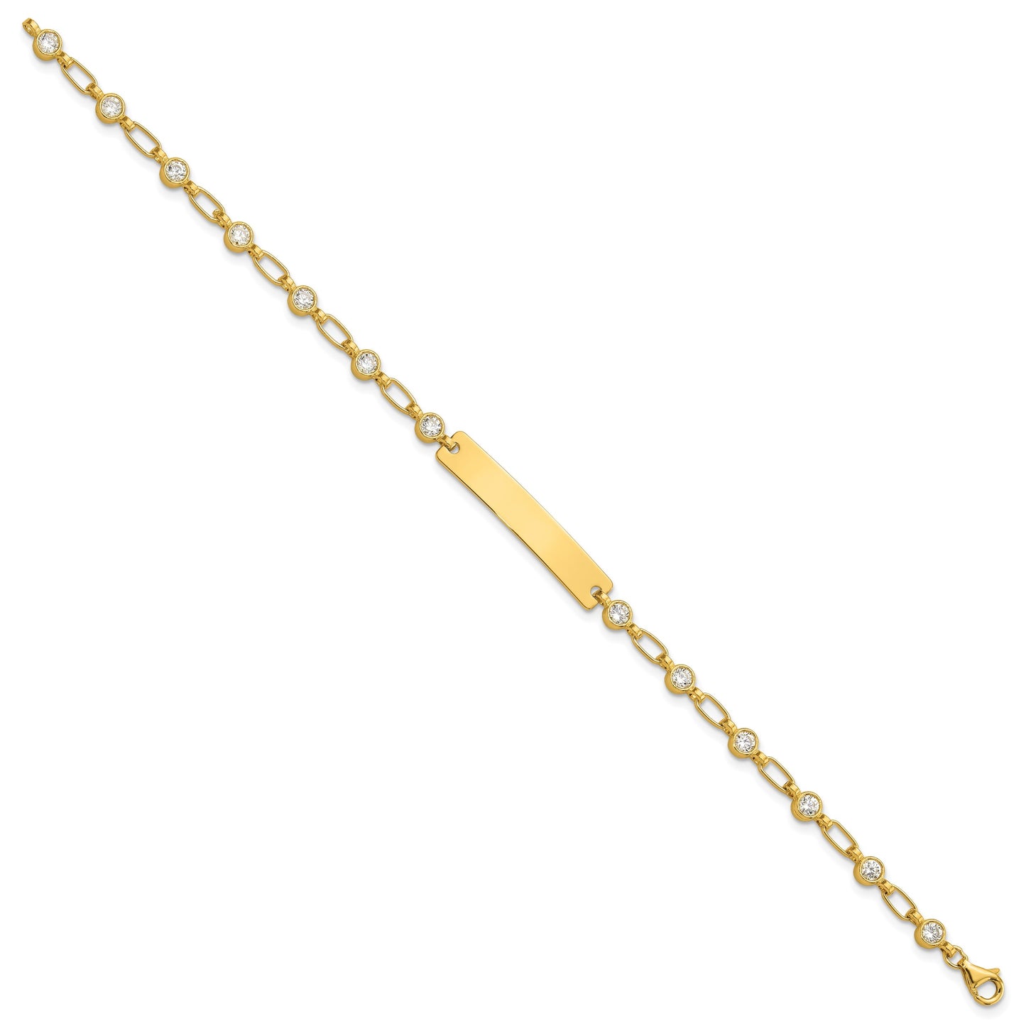Sterling Silver Gold-tone 7.5 inch Bezel CZ ID Bracelet