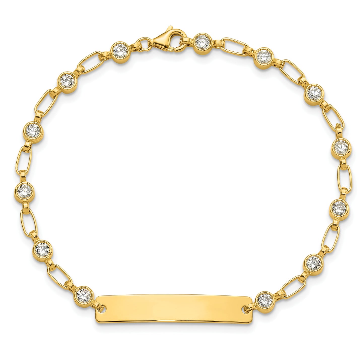 Sterling Silver Gold-tone 7.5 inch Bezel CZ ID Bracelet