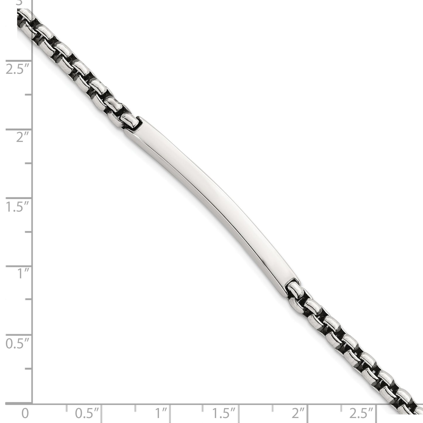 Sterling Silver Antiqued Round Box Chain 8 Inch ID Bar Mens Bracelet