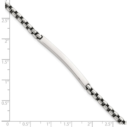Sterling Silver Antiqued Round Box Chain 8 Inch ID Bar Mens Bracelet