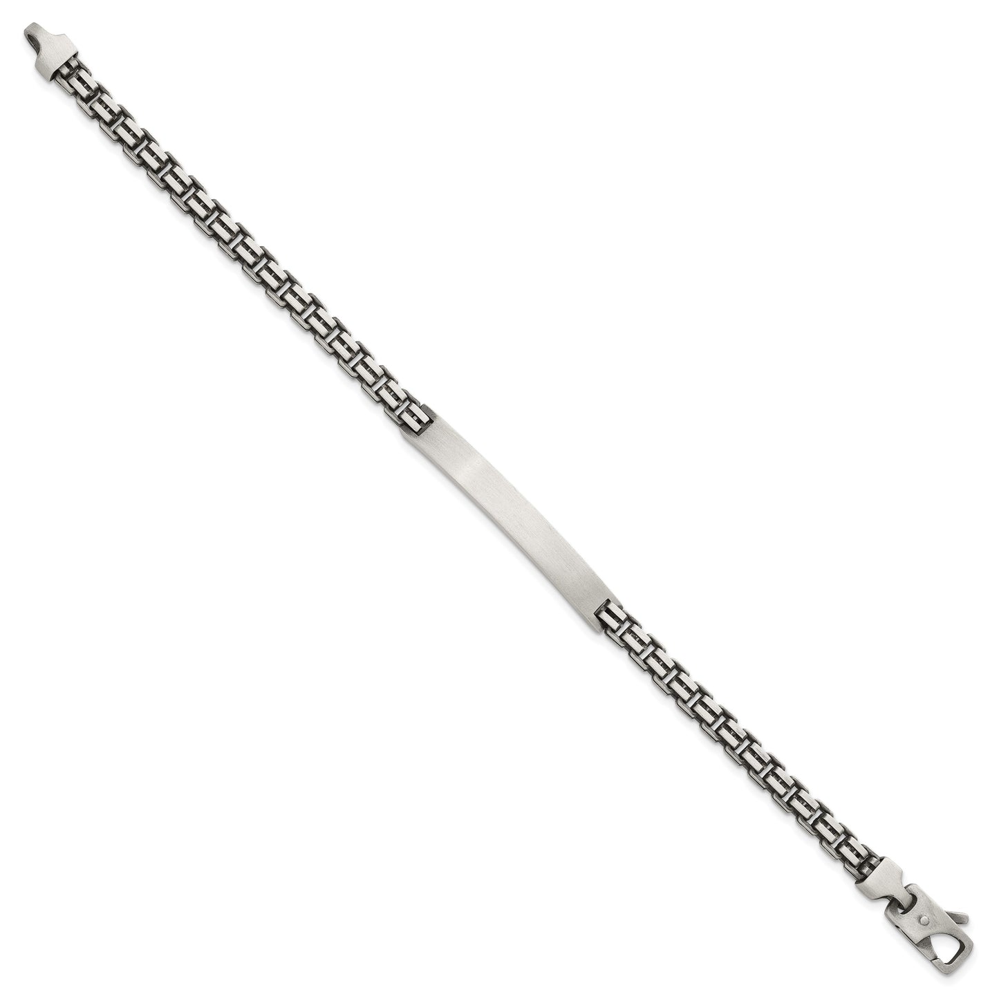 Sterling Silver Antiqued Brushed Fancy Box Link 6.00 x 48mm Rectangle Plate 8 inch ID Bracelet