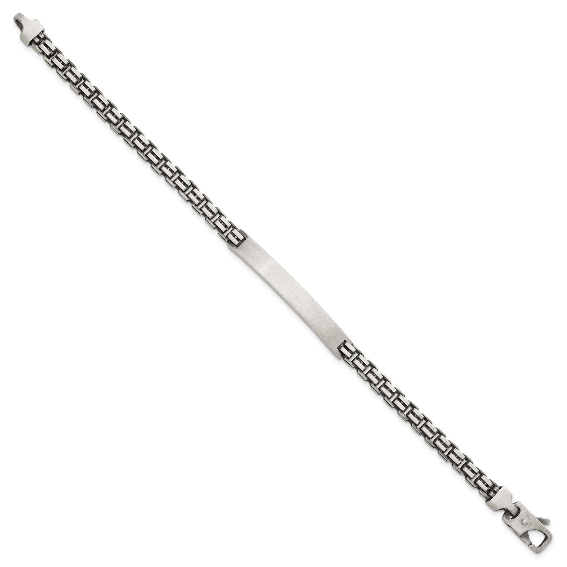 Sterling Silver Antiqued Brushed Fancy Box Link 6.00 x 48mm Rectangle Plate 8 inch ID Bracelet