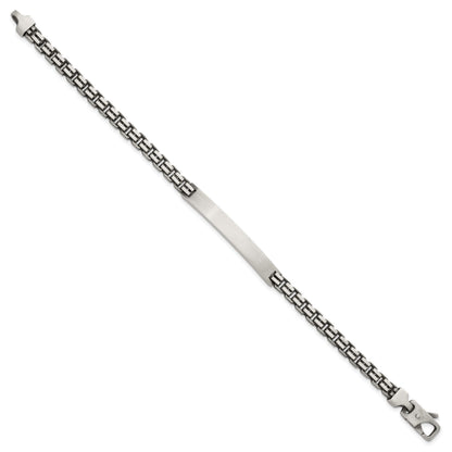 Sterling Silver Antiqued Brushed Fancy Box Link 6.00 x 48mm Rectangle Plate 8 inch ID Bracelet