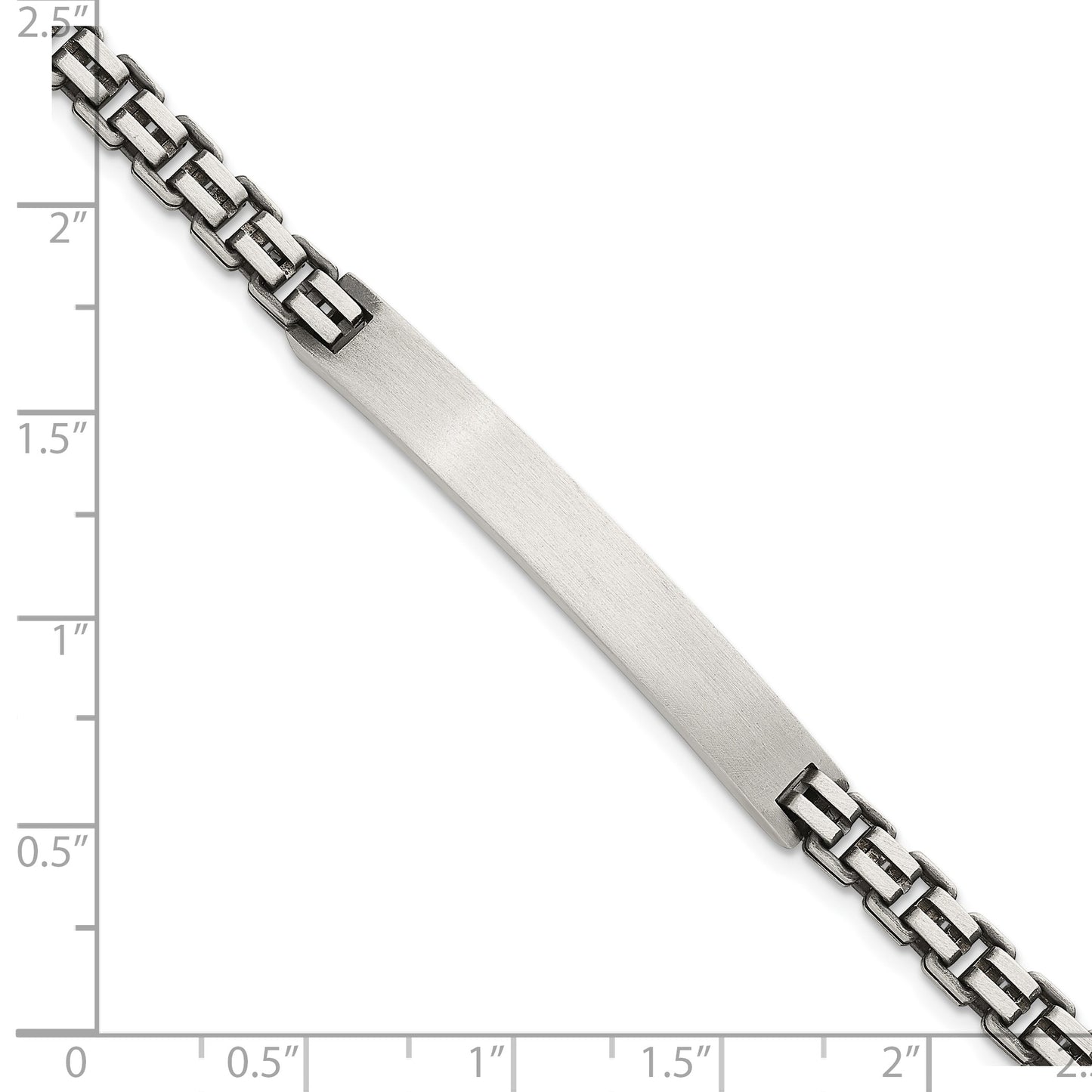 Sterling Silver Antiqued Brushed Fancy Box Link 6.00 x 48mm Rectangle Plate 8 inch ID Bracelet