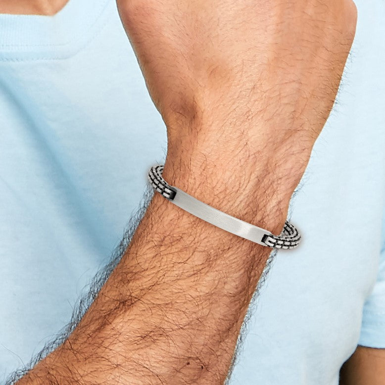 Sterling Silver Antiqued Brushed Fancy Box Link 6.00 x 48mm Rectangle Plate 8 inch ID Bracelet