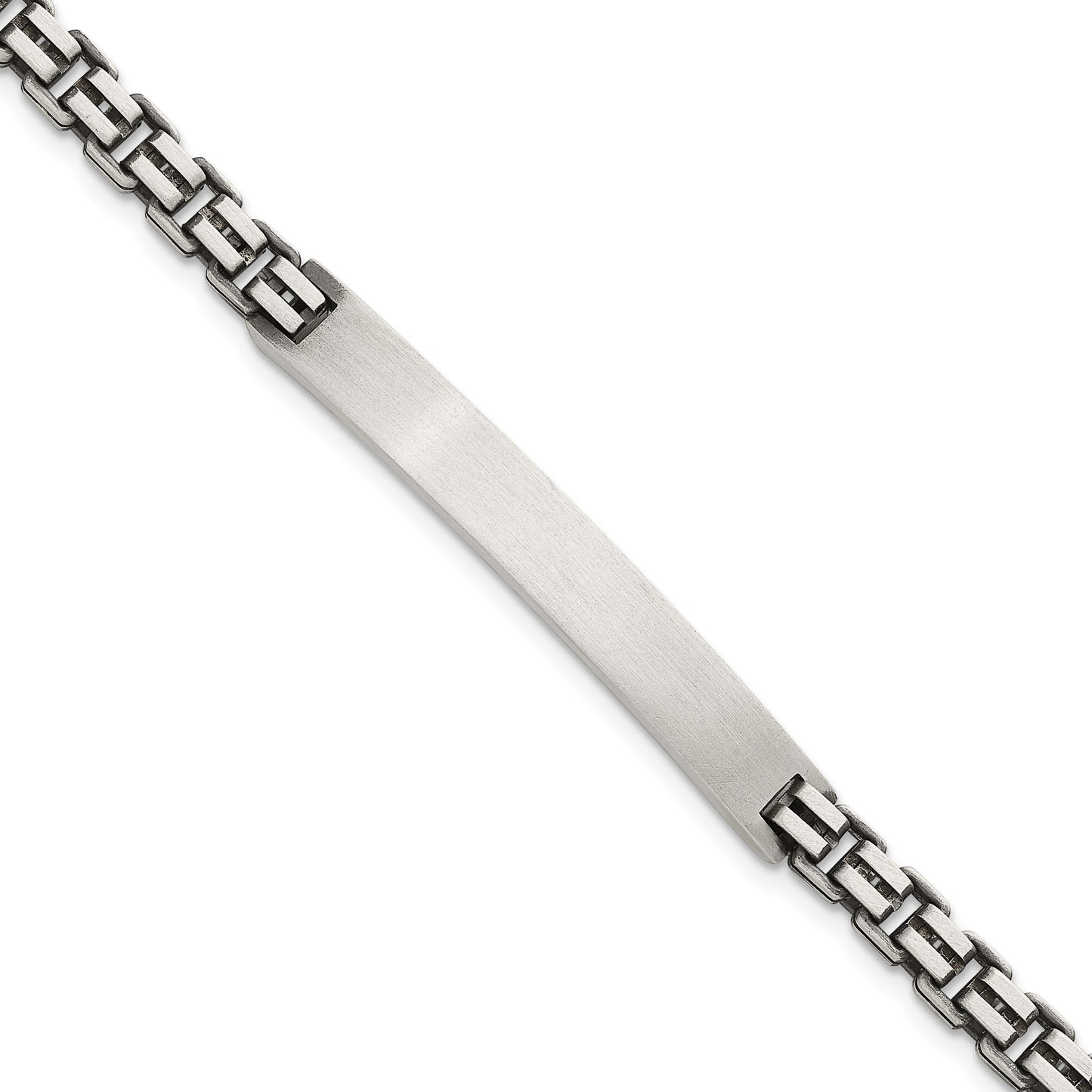 Sterling Silver Antiqued Brushed Fancy Box Link 6.00 x 48mm Rectangle Plate 8 inch ID Bracelet