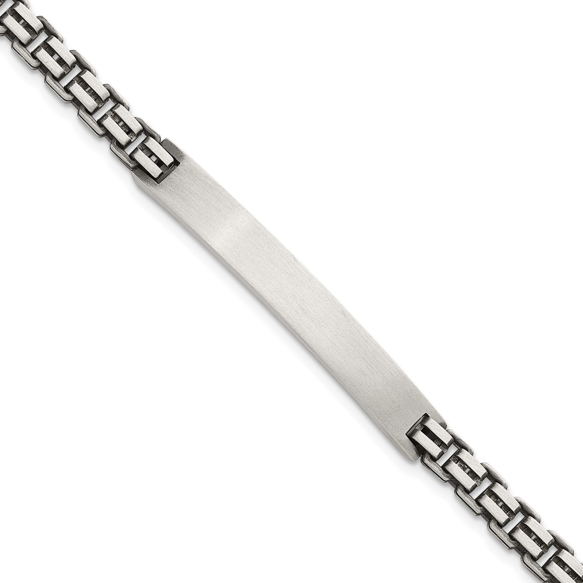 Sterling Silver Antiqued Brushed Fancy Box Link 6.00 x 48mm Rectangle Plate 8 inch ID Bracelet