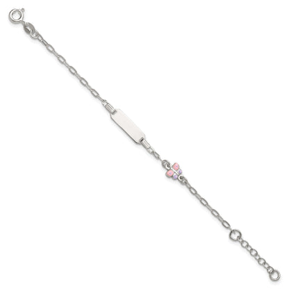 Sterling Silver Polished Pink and Purple Enameled Butterfly 5 inch with 1 inch extension Childrens ID Bracelet