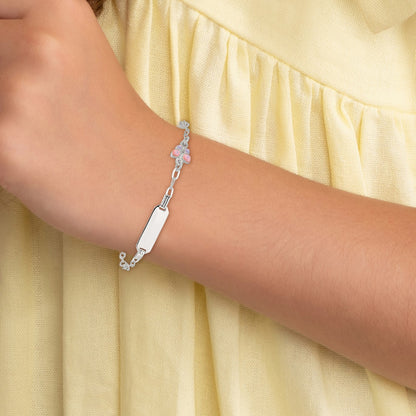 Sterling Silver Polished Pink and Purple Enameled Butterfly 5 inch with 1 inch extension Childrens ID Bracelet