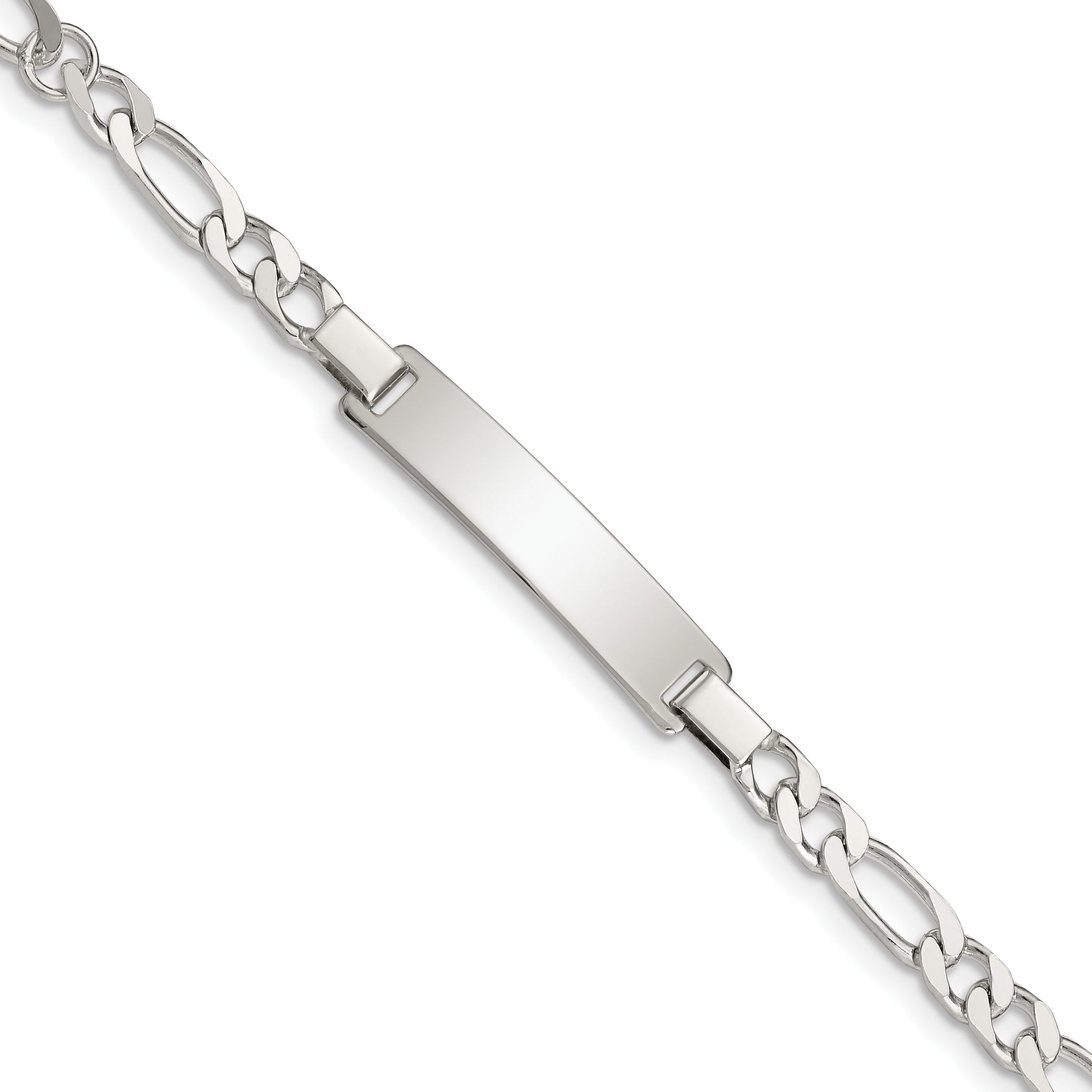 Sterling Silver Engraveable Childrens ID on Figaro Link Bracelet