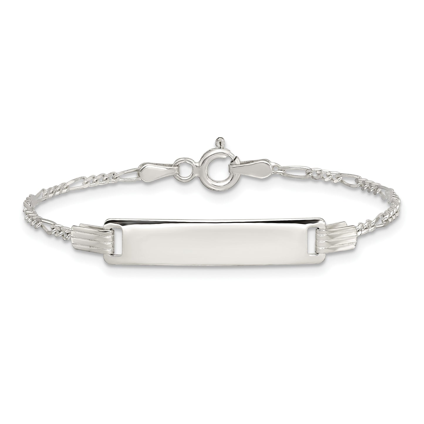 Sterling Silver Engraveable Childrens ID on Figaro Link Bracelet