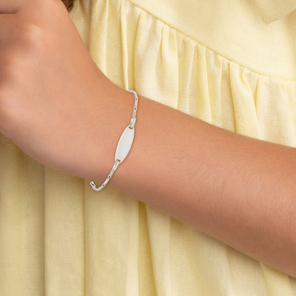 Sterling Silver Childrens 5in Plus 1in Ext ID Figaro Link Bracelet