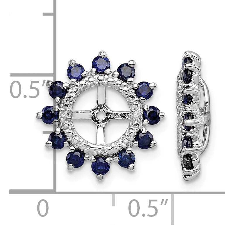 Sterling Silver Rhodium Diam. & Created Sapphire Earring Jacket