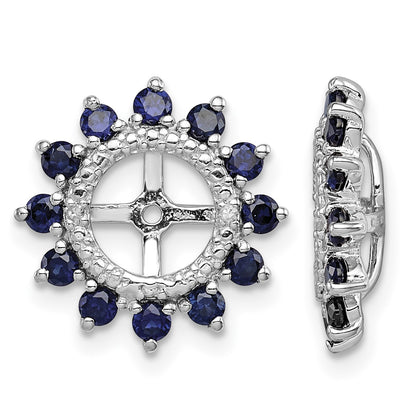 Sterling Silver Rhodium Diam. & Created Sapphire Earring Jacket