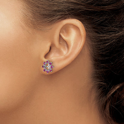 Sterling Silver Rhodium Created Ruby Earring Jacket