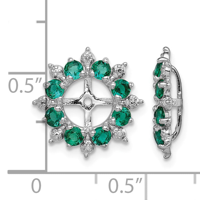 Sterling Silver Rhodium Diam. & Created Emerald Earring Jacket