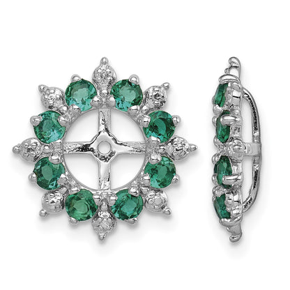 Sterling Silver Rhodium Diam. & Created Emerald Earring Jacket