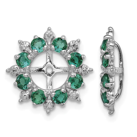 Sterling Silver Rhodium Diam. & Created Emerald Earring Jacket