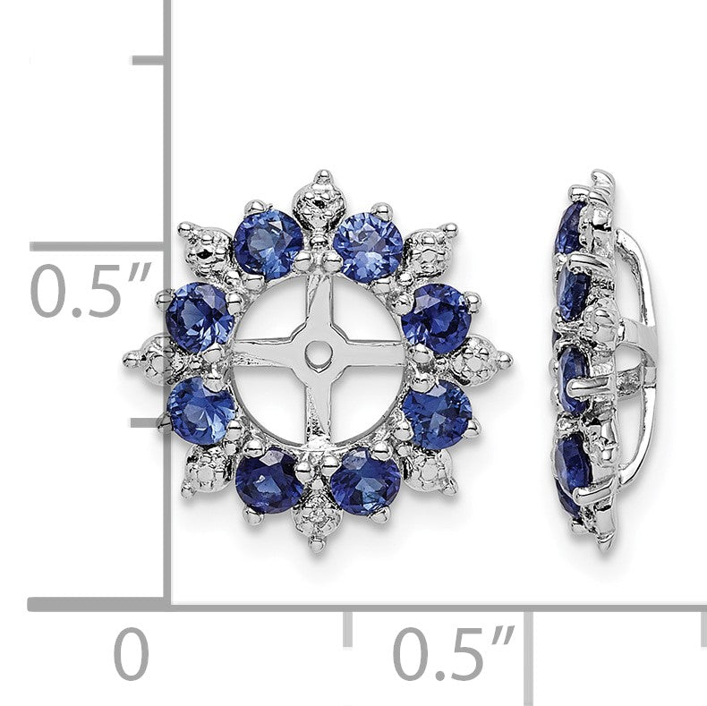 Sterling Silver Rhodium Diam. & Created Sapphire Earring Jacket