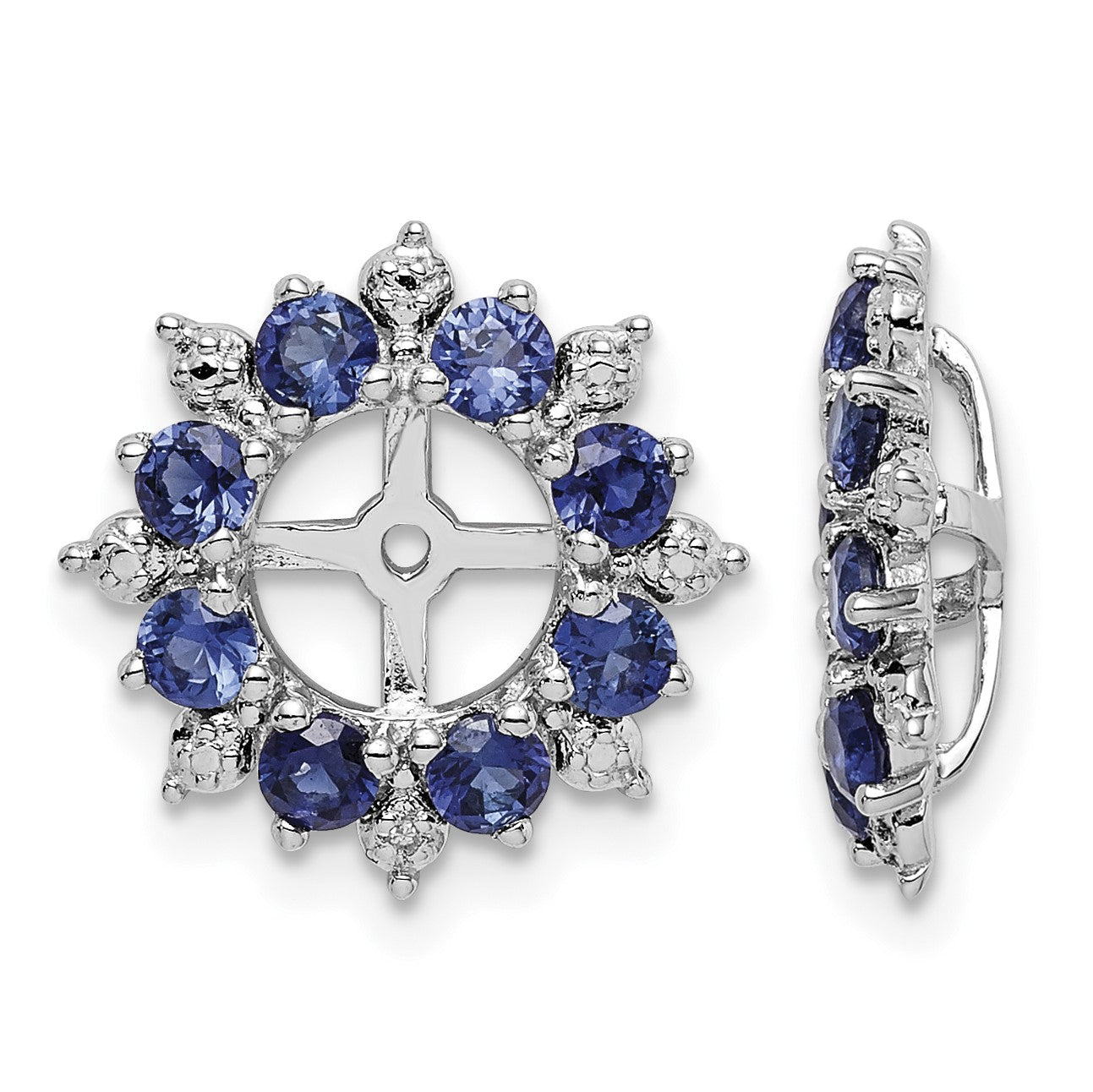 Sterling Silver Rhodium Diam. & Created Sapphire Earring Jacket