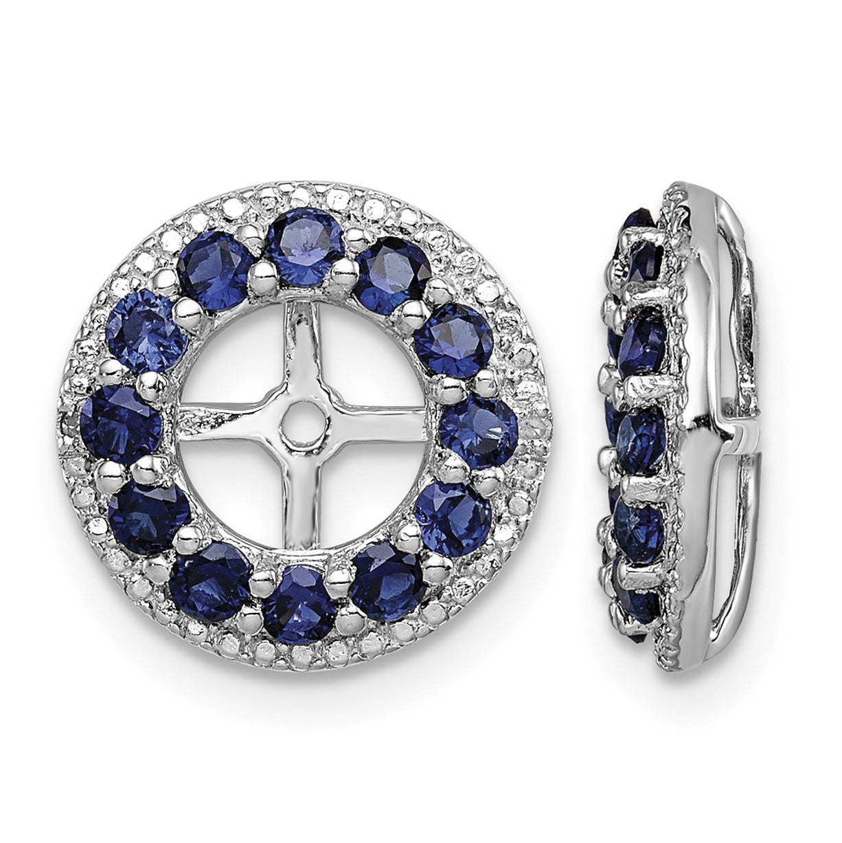 Sterling Silver Rhodium Diam. & Created Sapphire Earring Jacket