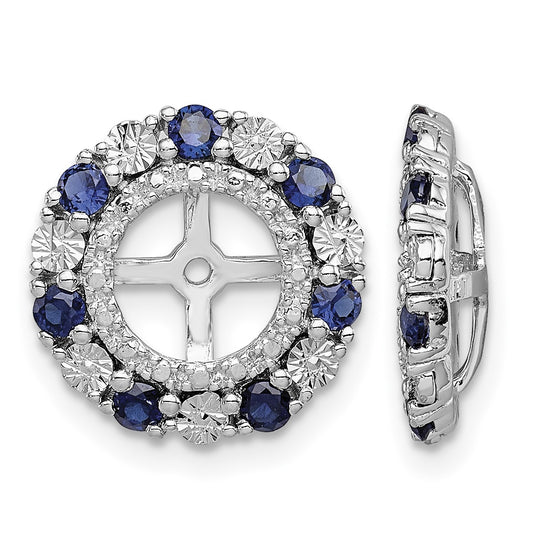 Sterling Silver Rhodium Created Sapphire Earring Jacket