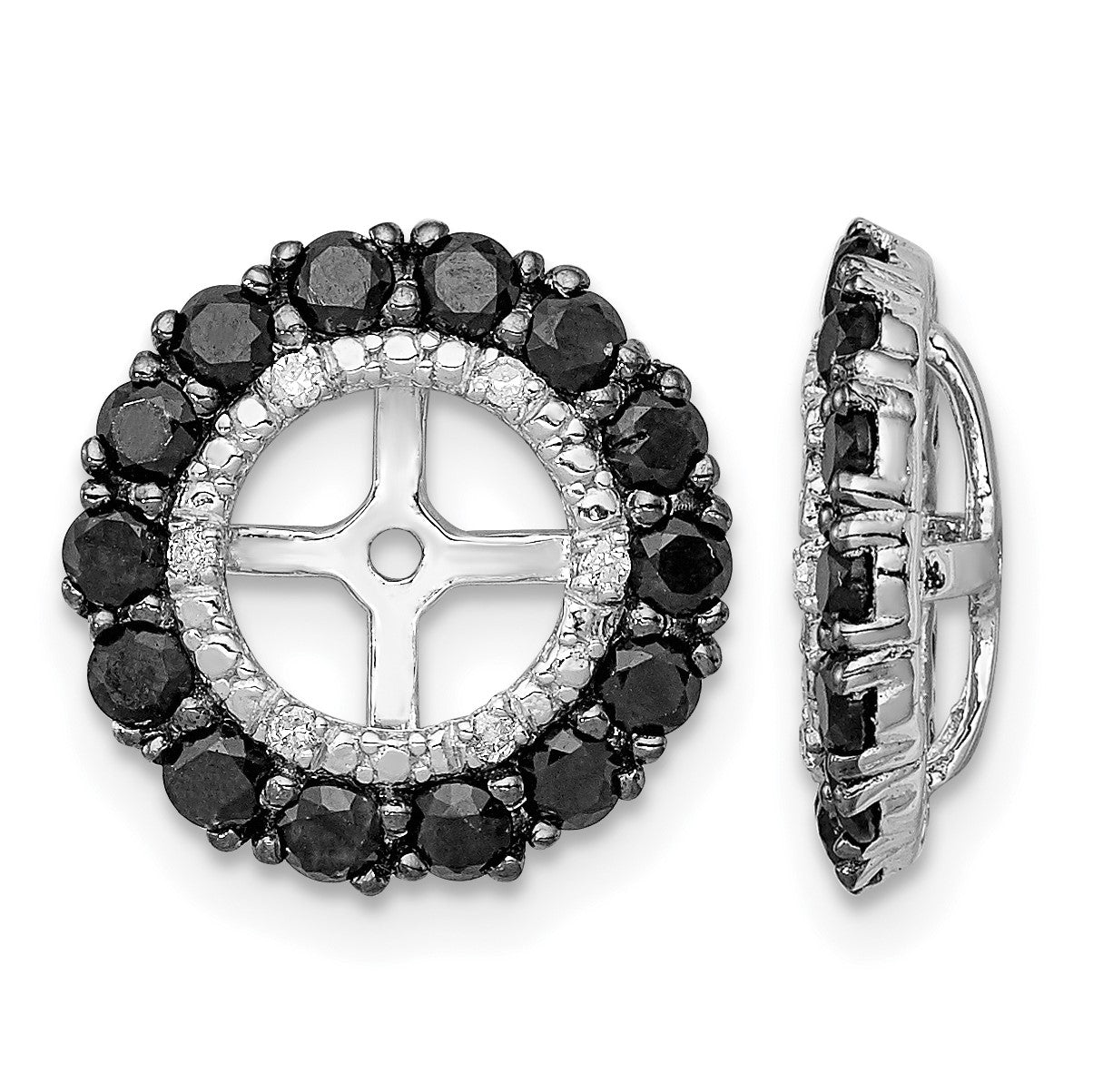 Sterling Silver Rhodium Diam. & Black Sapphire Earring Jacket