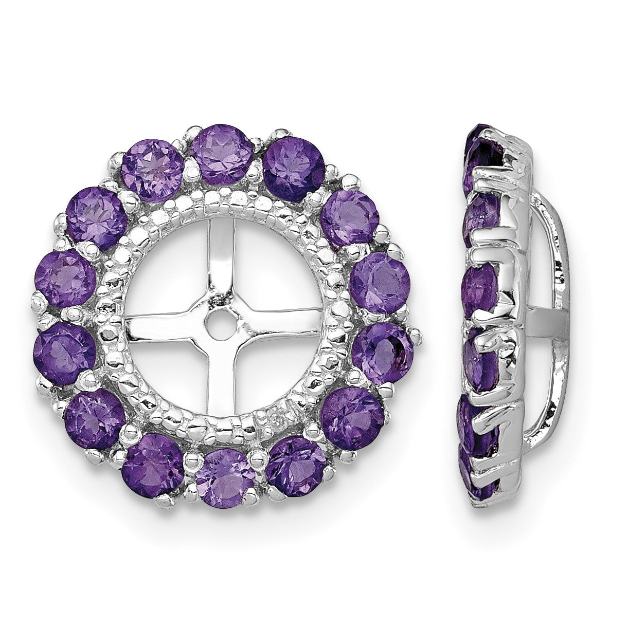 Sterling Silver Rhodium Diam. & Amethyst Earring Jacket