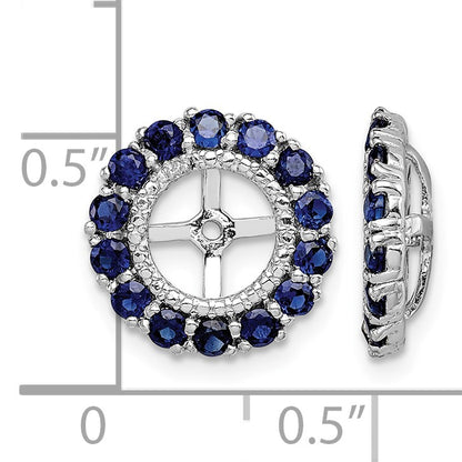 Sterling Silver Rhodium Diam. & Created Sapphire Earring Jacket