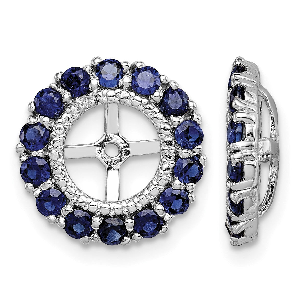 Sterling Silver Rhodium Diam. & Created Sapphire Earring Jacket