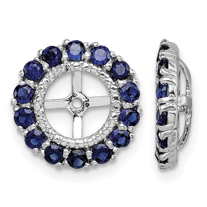 Sterling Silver Rhodium Diam. & Created Sapphire Earring Jacket