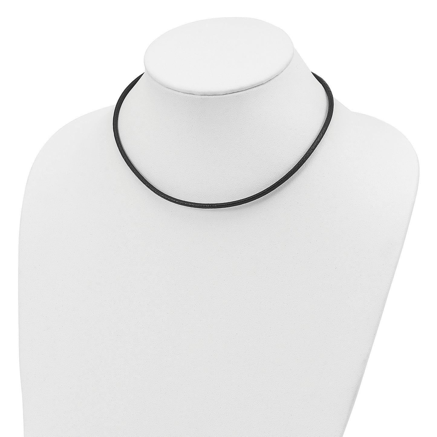 Sterling Silver Rhodium-plated 16inch 3mm Black Leather Necklace