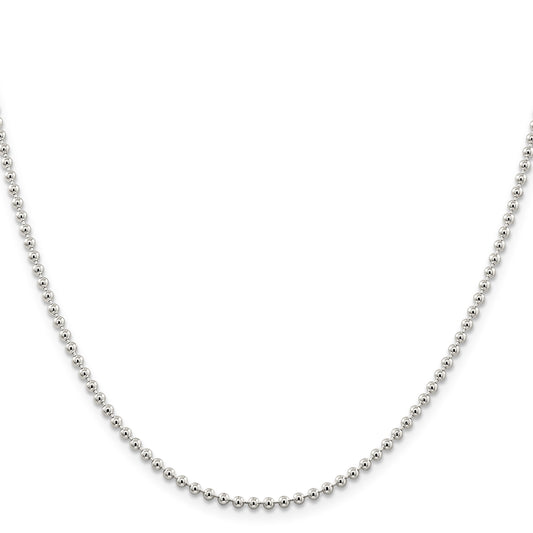 Sterling Silver 2.35mm Beaded Chain w/2in ext.