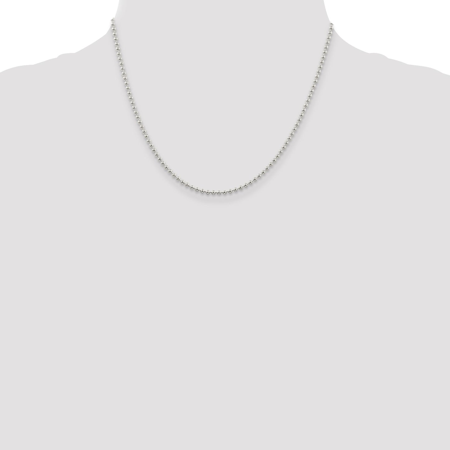 Sterling Silver 2.35mm Beaded Chain w/2in ext.