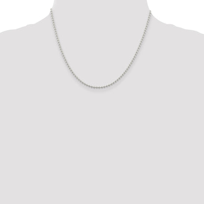 Sterling Silver 2.35mm Beaded Chain w/2in ext.