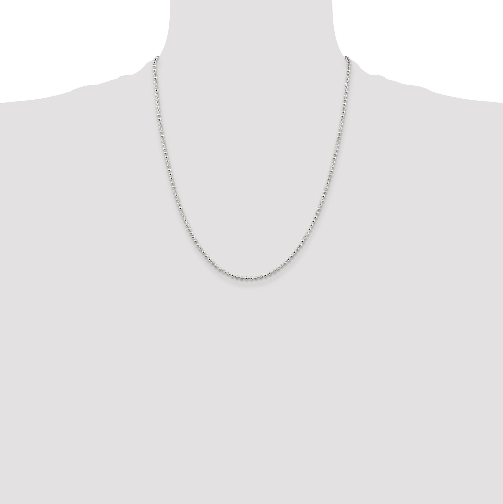 Sterling Silver 2.35mm Beaded Chain w/4in ext.
