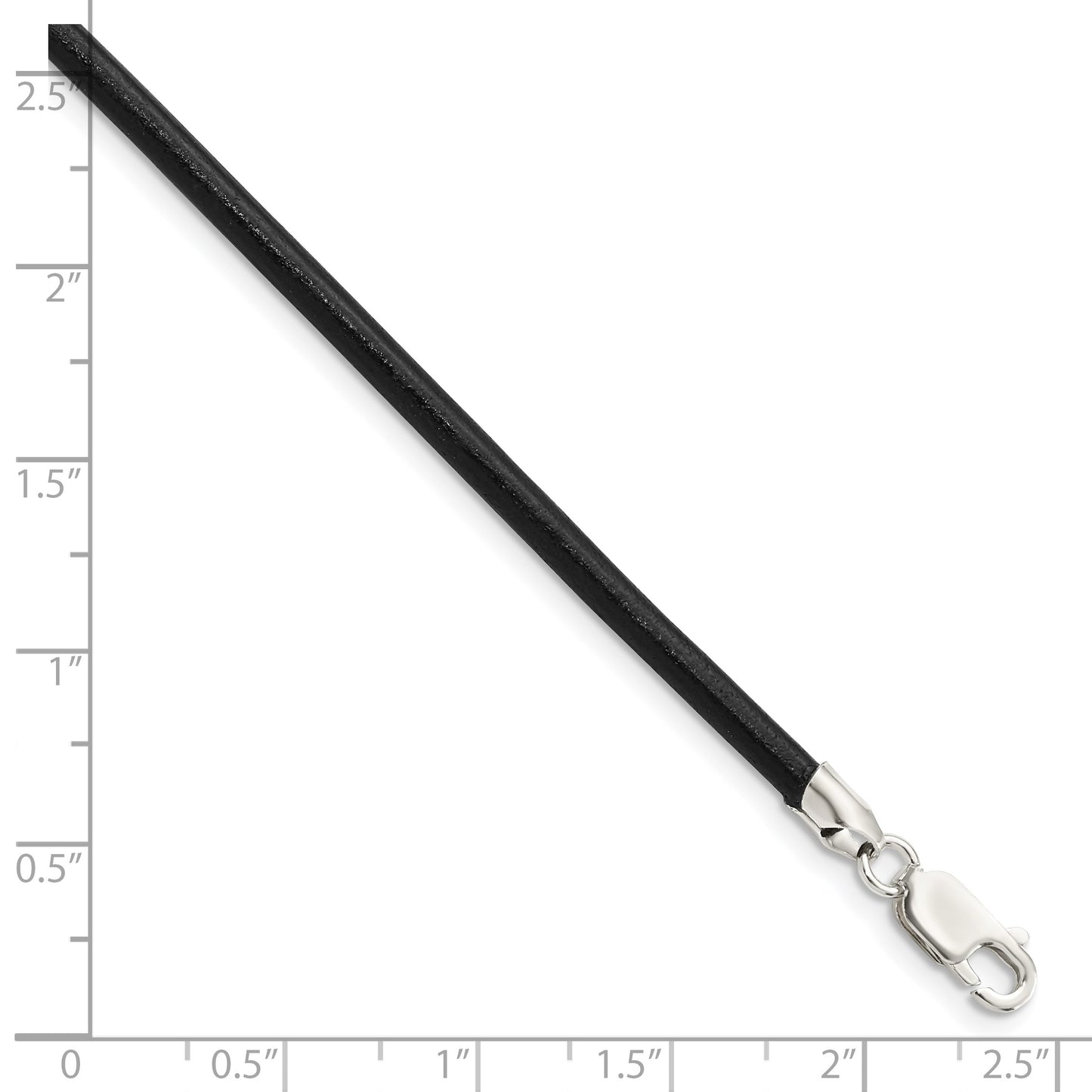 Sterling Silver 20inch 3mm Black Leather Cord Necklace