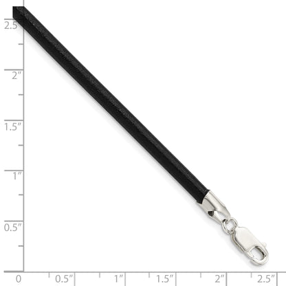Sterling Silver 18inch 4mm Black Leather Necklace