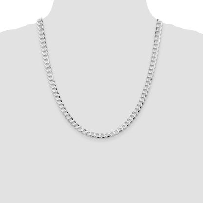 Sterling Silver Rhodium-plated 6.8mm Flat Curb Chain