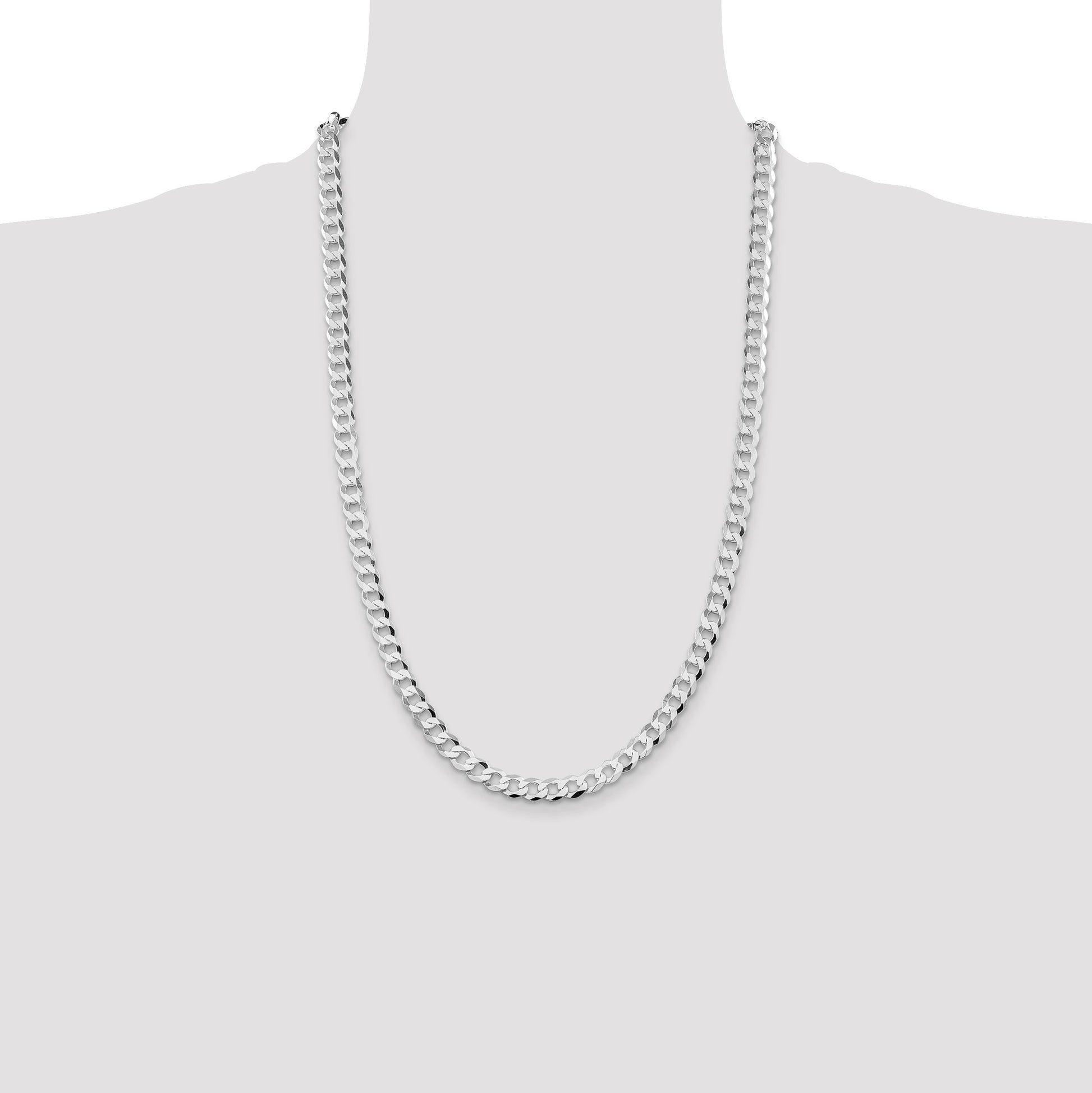 Sterling Silver Rhodium-plated 6.8mm Flat Curb Chain