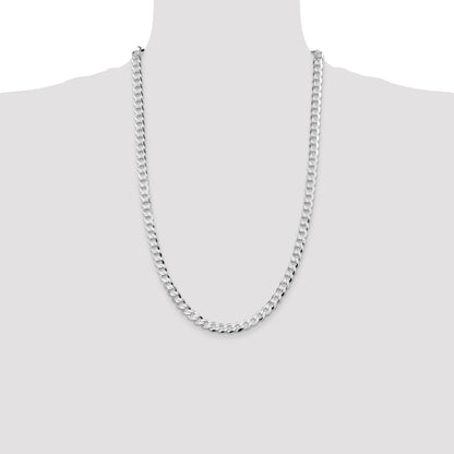 Sterling Silver Rhodium-plated 6.8mm Flat Curb Chain