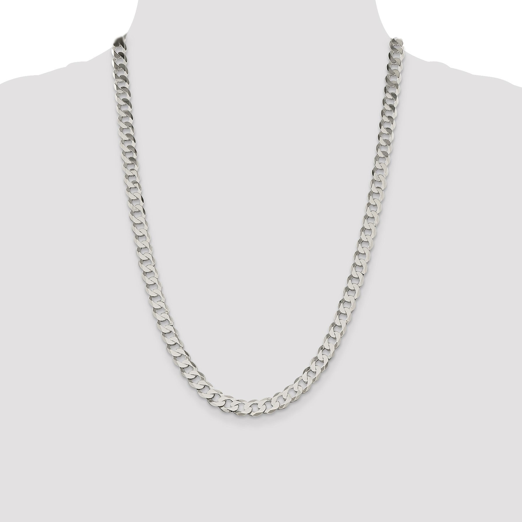 Sterling Silver 7.5mm Flat Curb Chain
