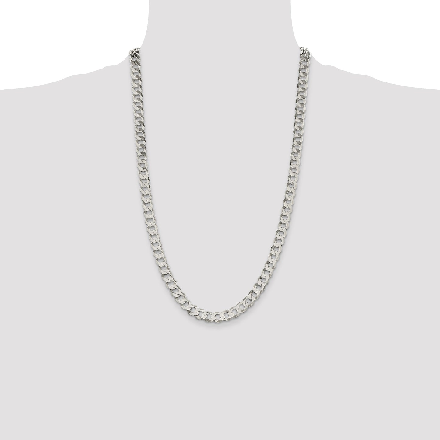 Sterling Silver 7.5mm Flat Curb Chain