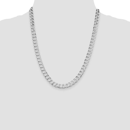 Sterling Silver Rhodium-plated 7.5mm Flat Curb Chain