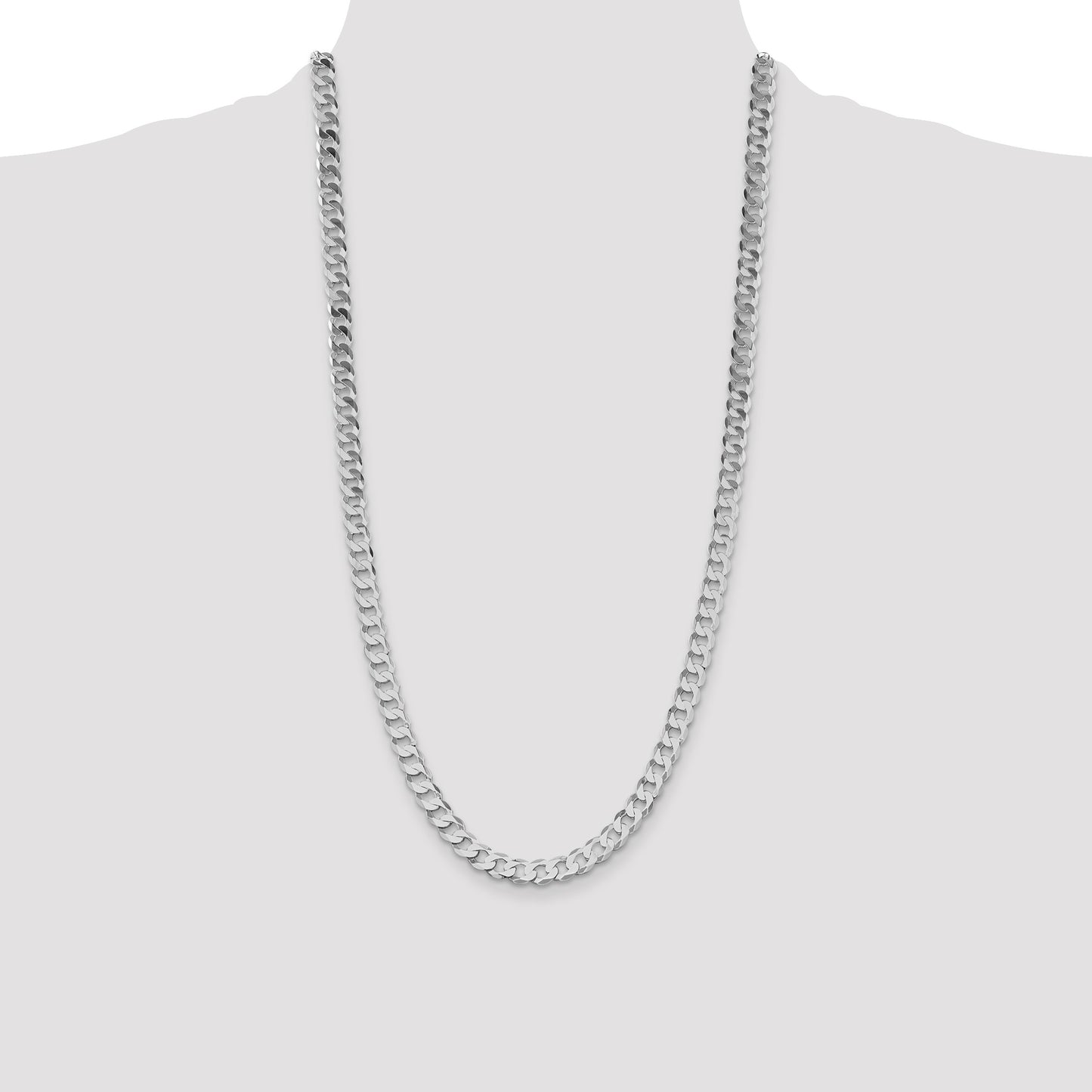 Sterling Silver Rhodium-plated 7.5mm Flat Curb Chain