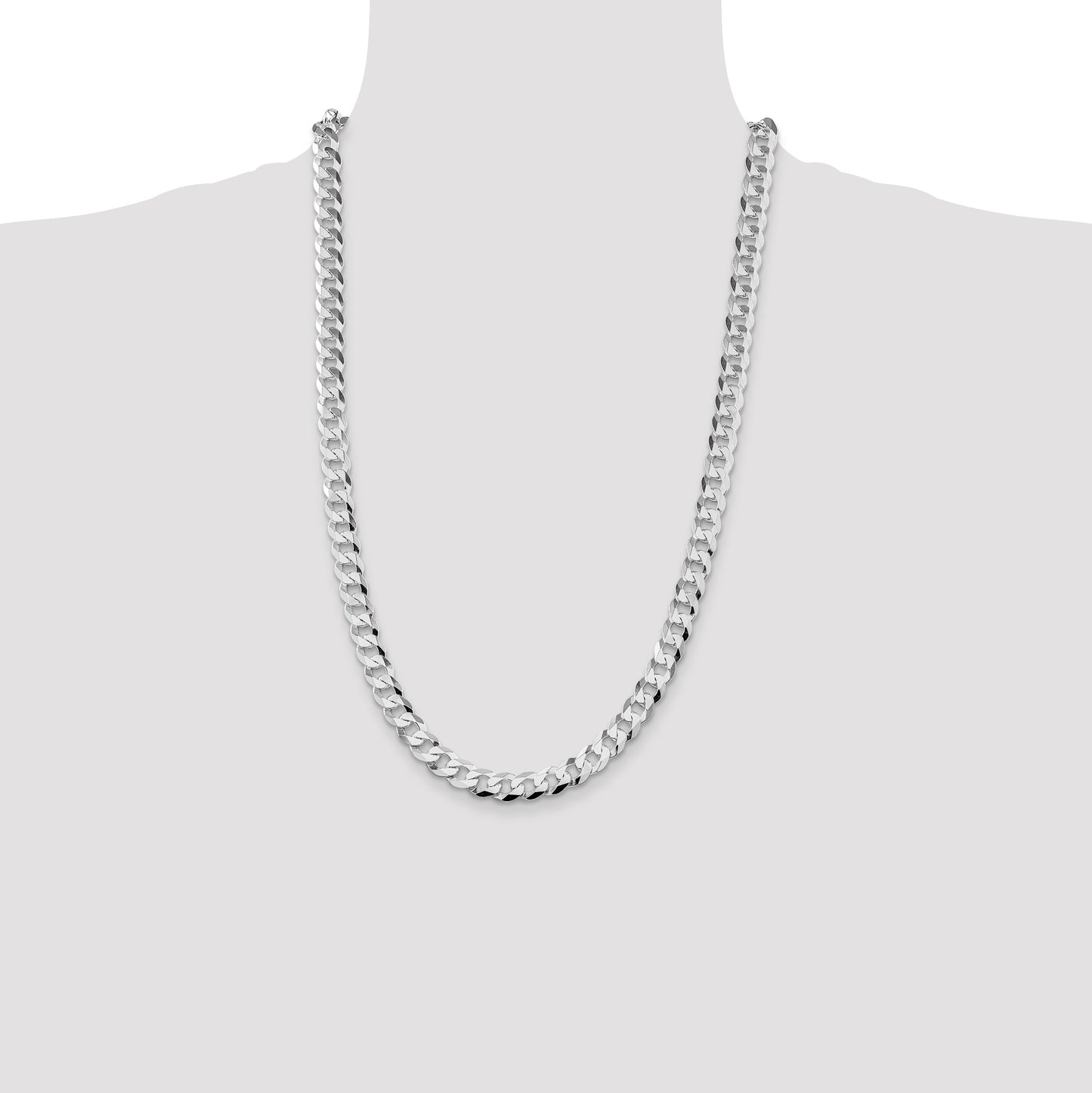 Sterling Silver Rhodium-plated 8.5mm Flat Curb Chain
