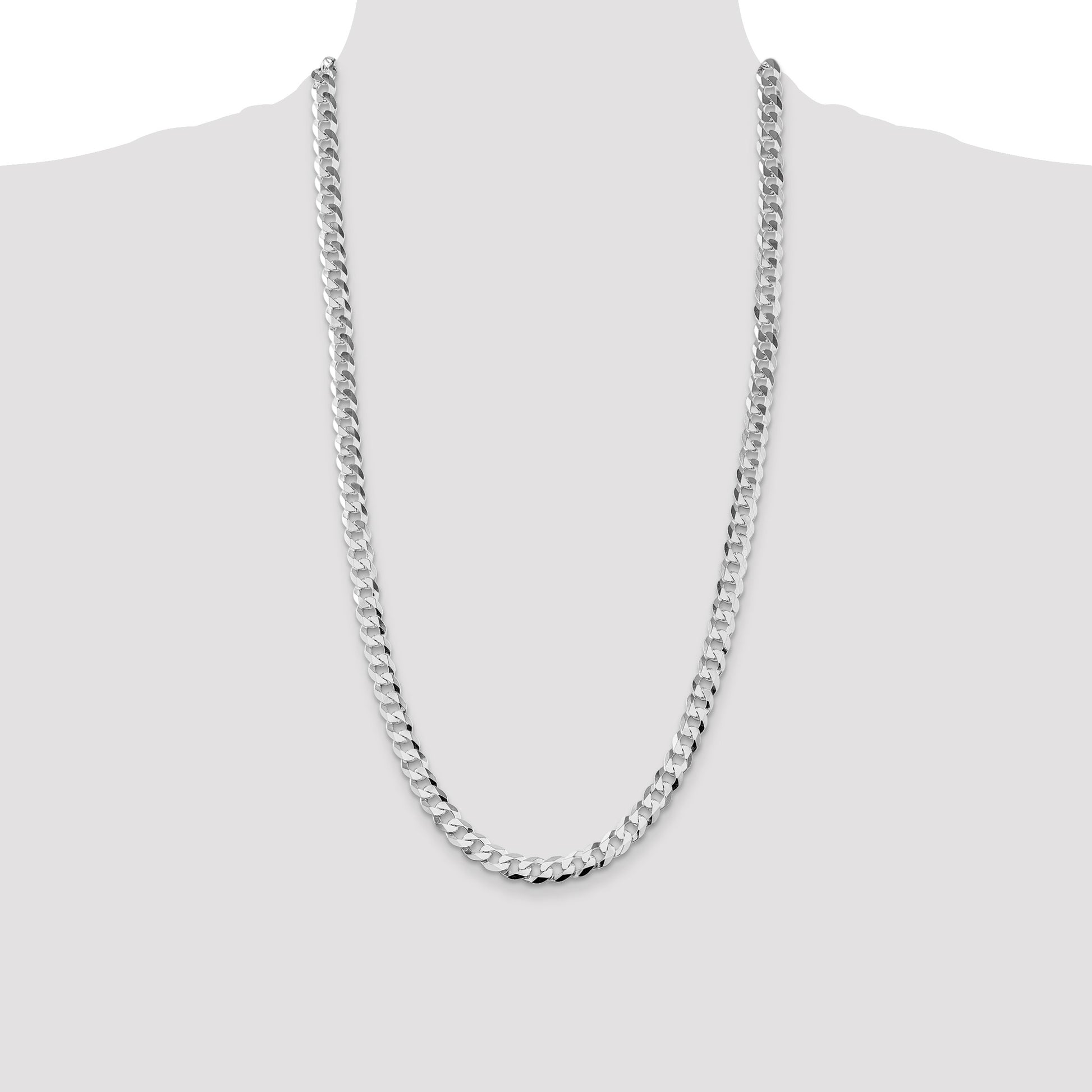Sterling Silver Rhodium-plated 8.5mm Flat Curb Chain