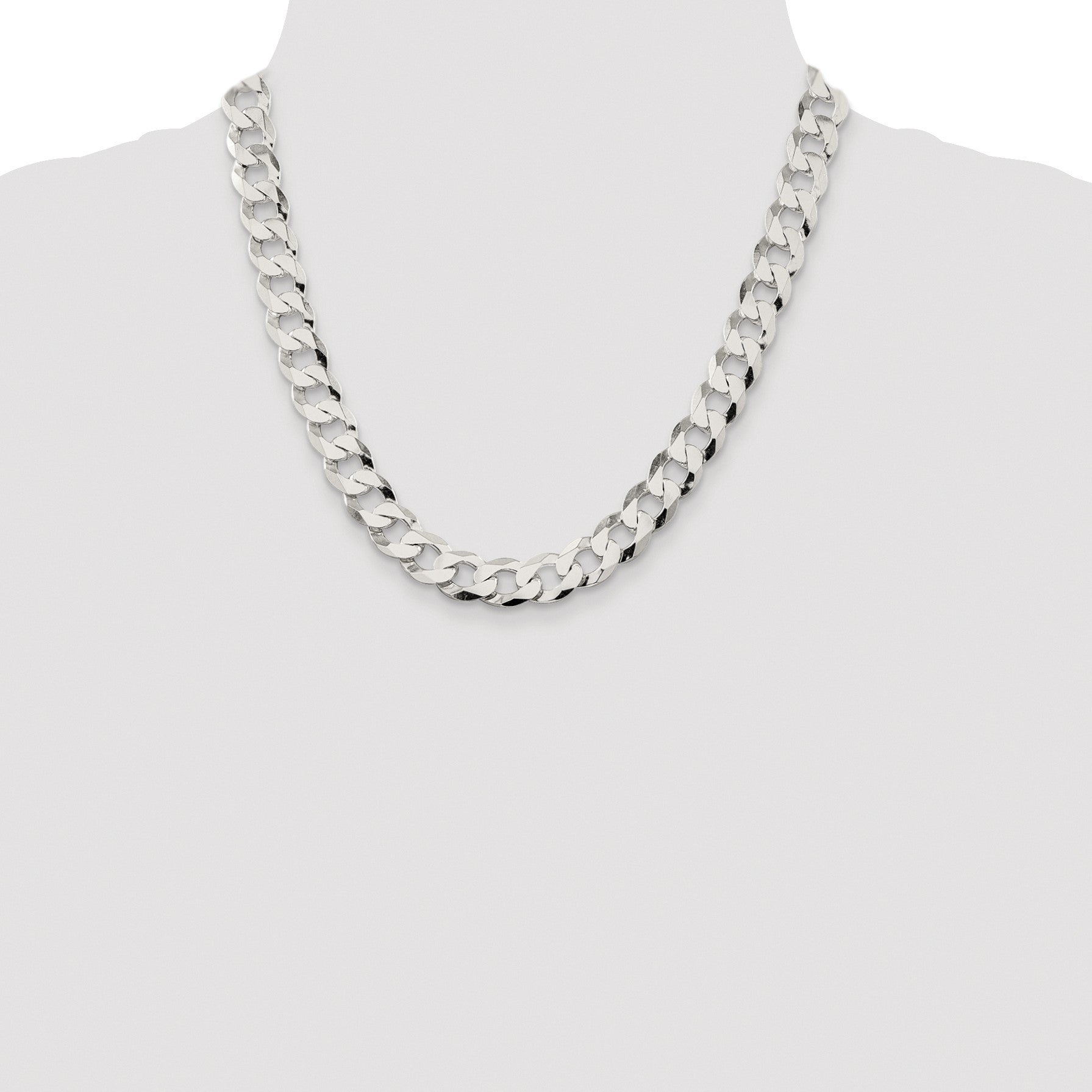 Sterling Silver Rhodium-plated 11.75mm Flat Curb Chain