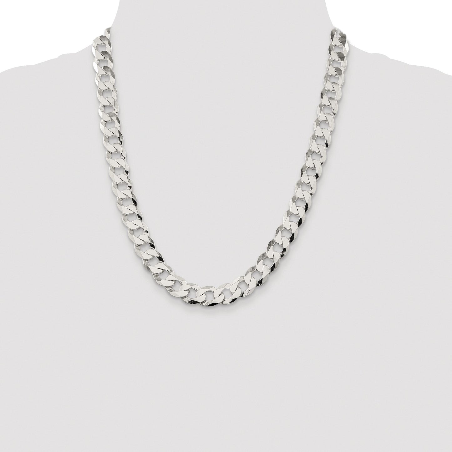 Sterling Silver Rhodium-plated 11.75mm Flat Curb Chain